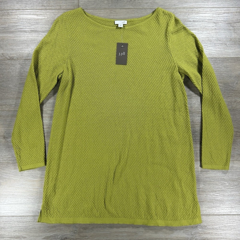 J. Jill Sweater Women's Petite S Green Chartreuse‎ Waffle Knit Long Sleeve Tunic
